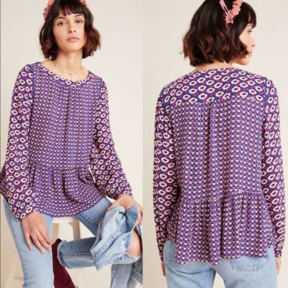 Anthropologie Tops - Maeve By Anthropologie Purple Cheyenne Peplum Blouse Size Medium